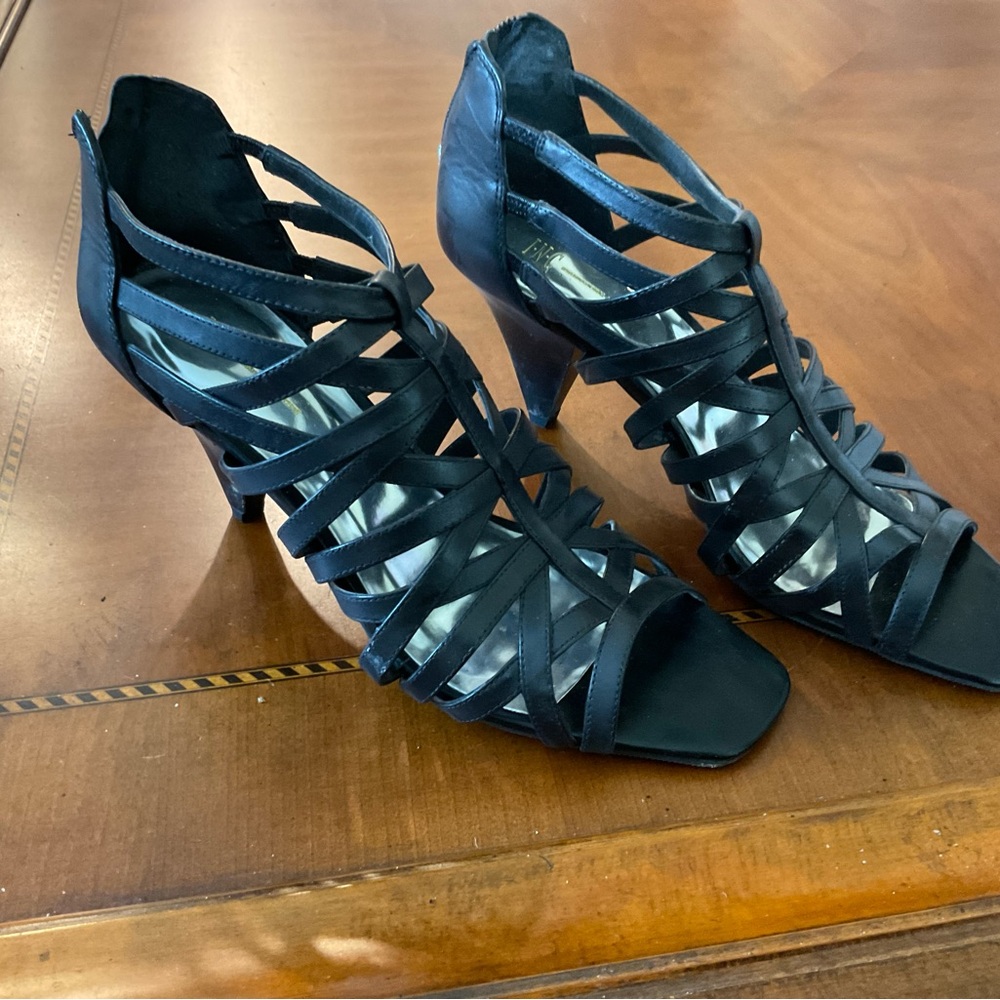 INC International Concepts Black Strappy Cage Heel Sandals